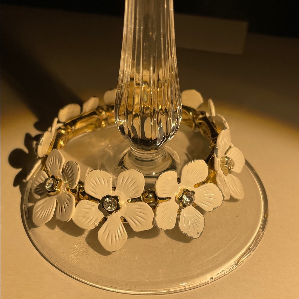 White Enamel Floral Crystal Bracelet - Prom/Women Jewelry